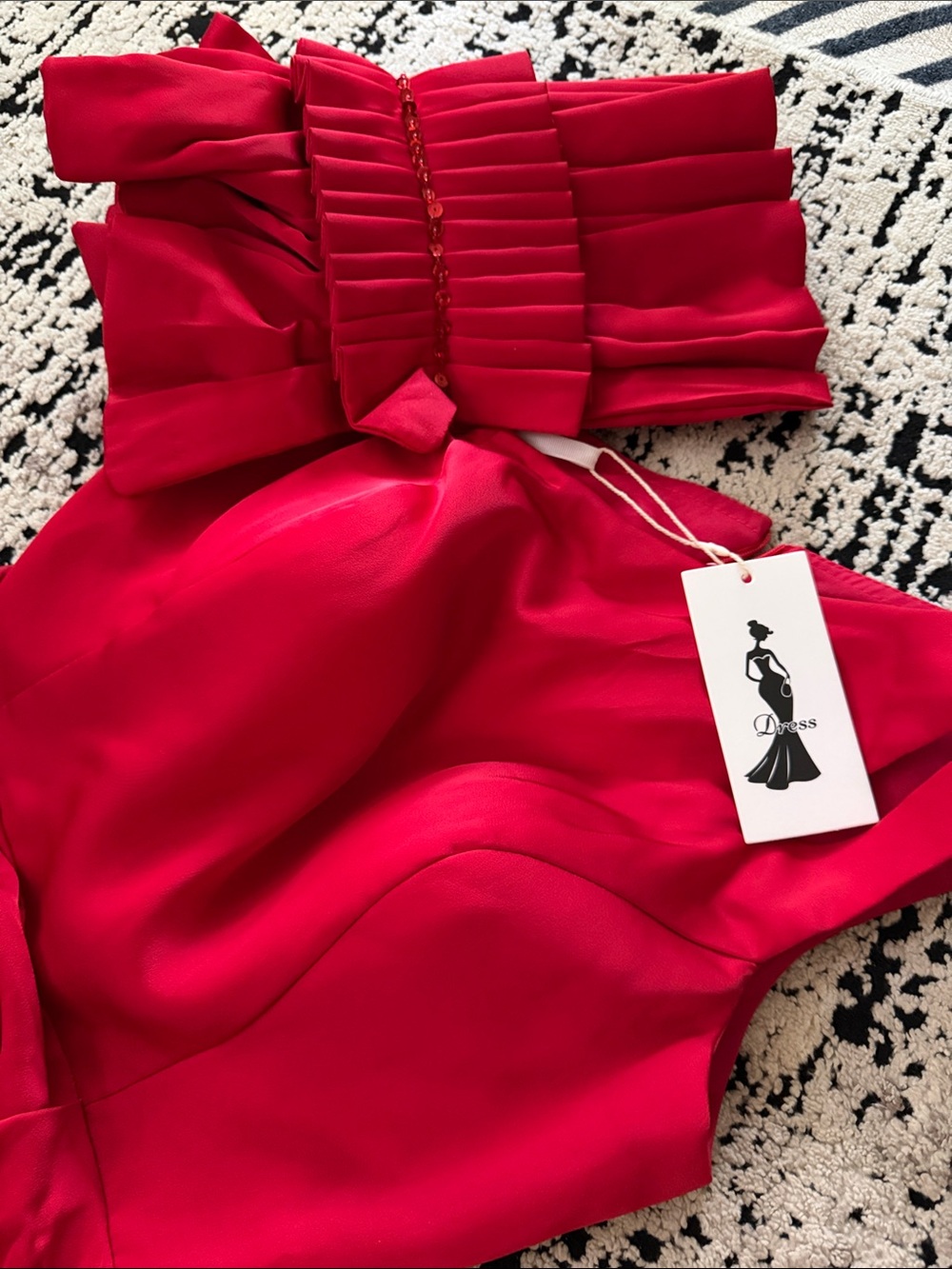 Amazon Red Girls Formal Dress with Pleated Bow Detail